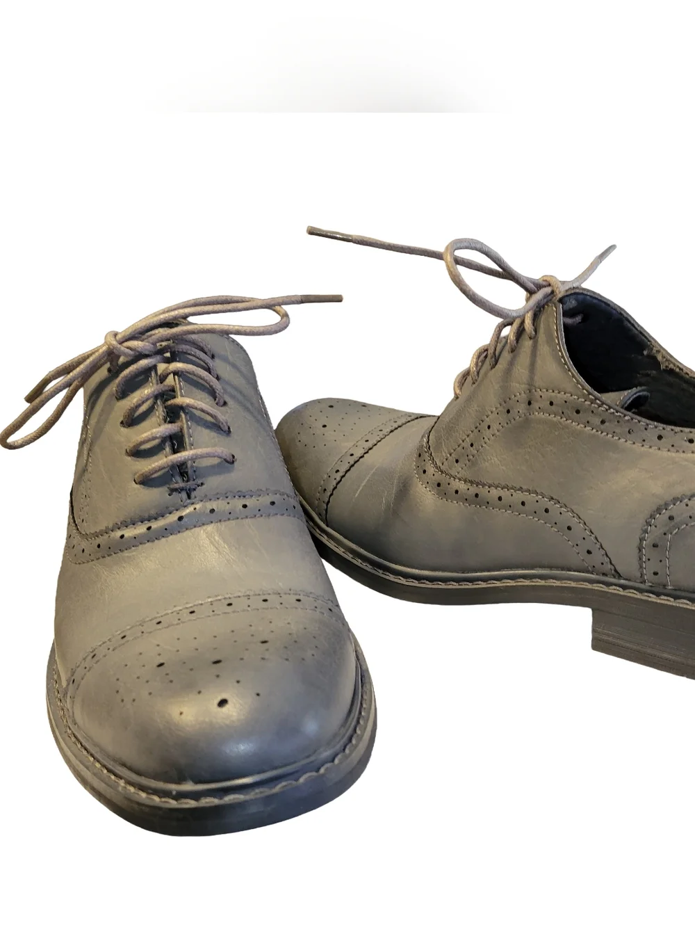 Perry Ellis Portfolio Bryant Gray Vegan Leather Wingtip Oxfords - Men’s 7.5